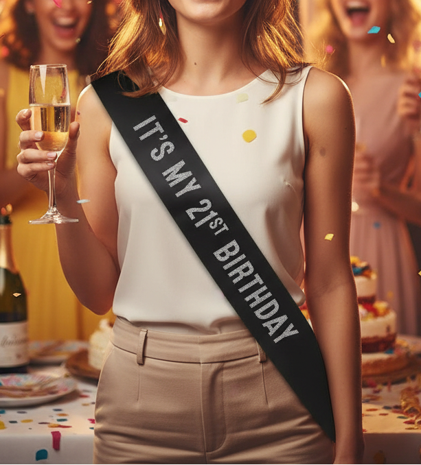 Its My 21st Birthday Sash - Black + Silver