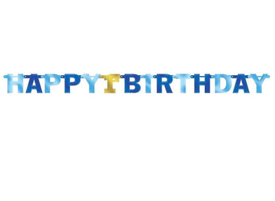 Happy 1st Birthday Jointed Banner - Blue/Gold