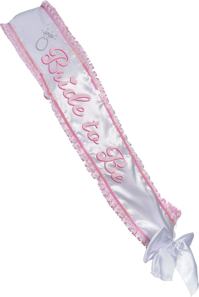 Bride to Be Sash - White &amp; Pink with Lace Trim Pattern
