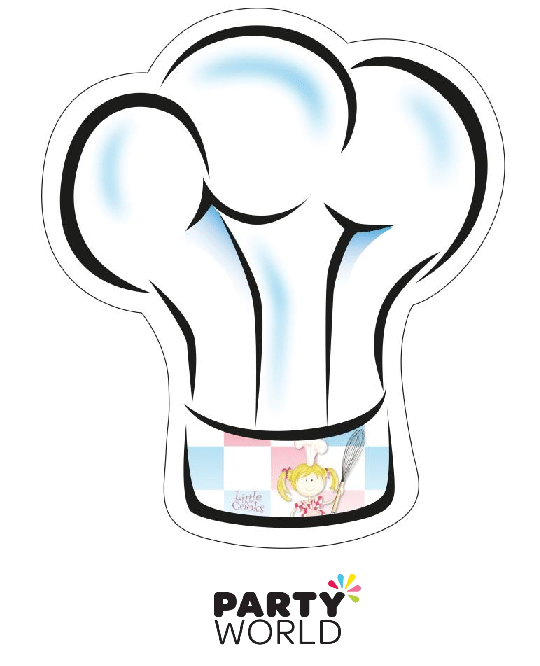 Little Cooks chef-shaped party plate close up, 32.5 x 28cm, eight per pack