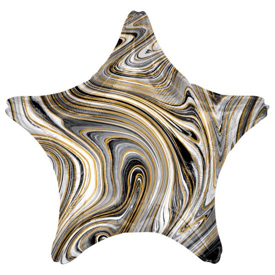 Foil Balloon Black & Gold Marble Star