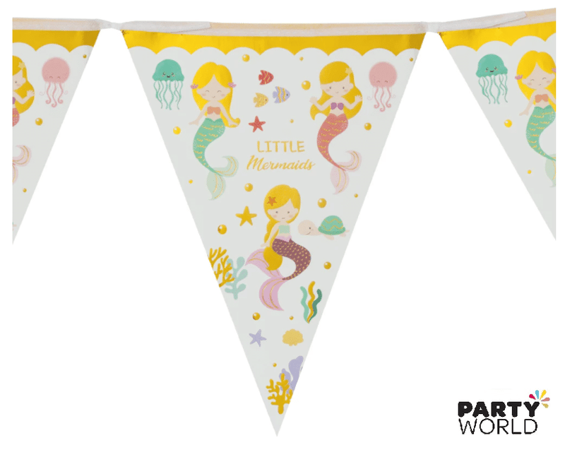 Little Mermaids Party Paper Flag Banner Bunting (12flags)