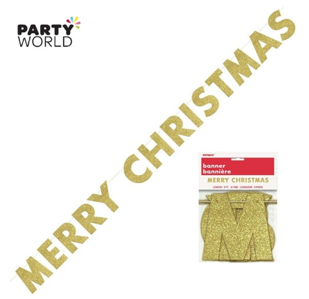 Merry Christmas Gold Glittery Banner 2.74m