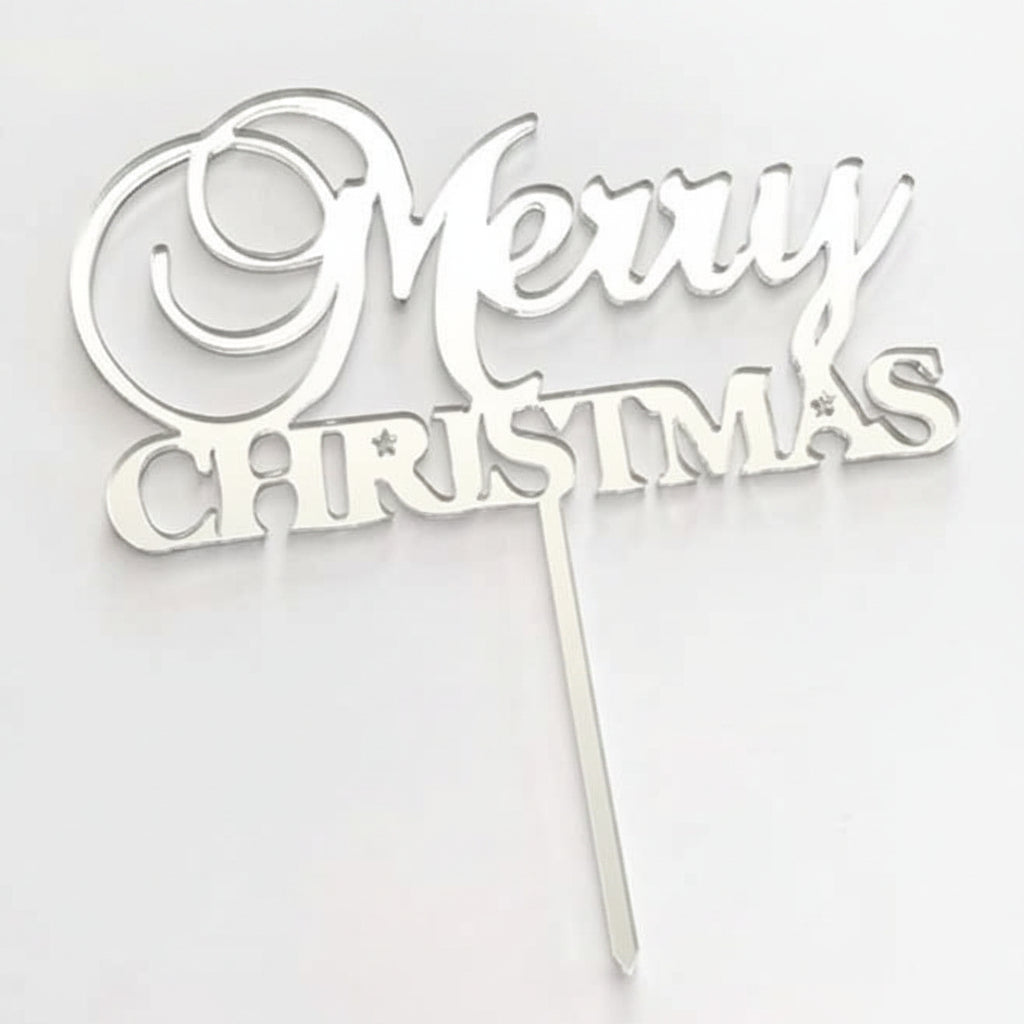 Merry Christmas Large Silver Acrylic Cake Topper