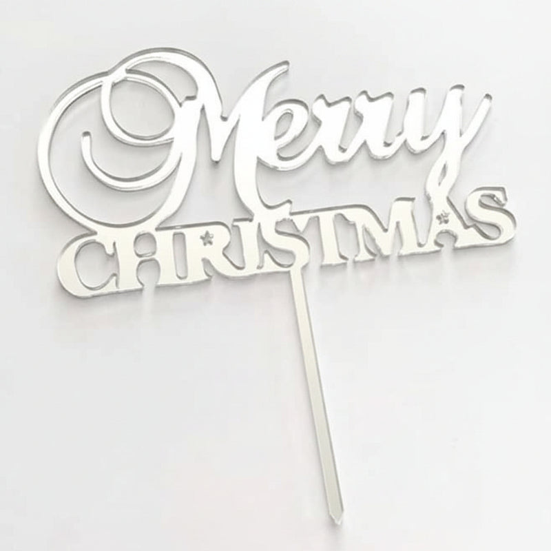 Merry Christmas Large Silver Acrylic Cake Topper