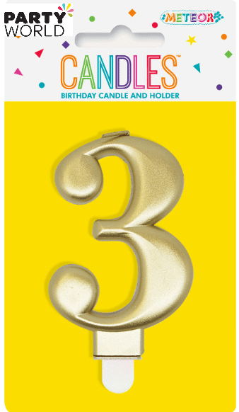 Metallic Gold Number Candle - 3