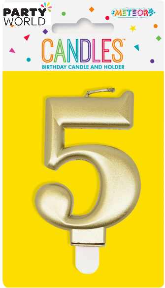 Metallic Gold Number Candle - 5