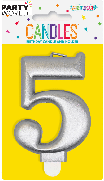 Metallic Silver Number Candle - 5