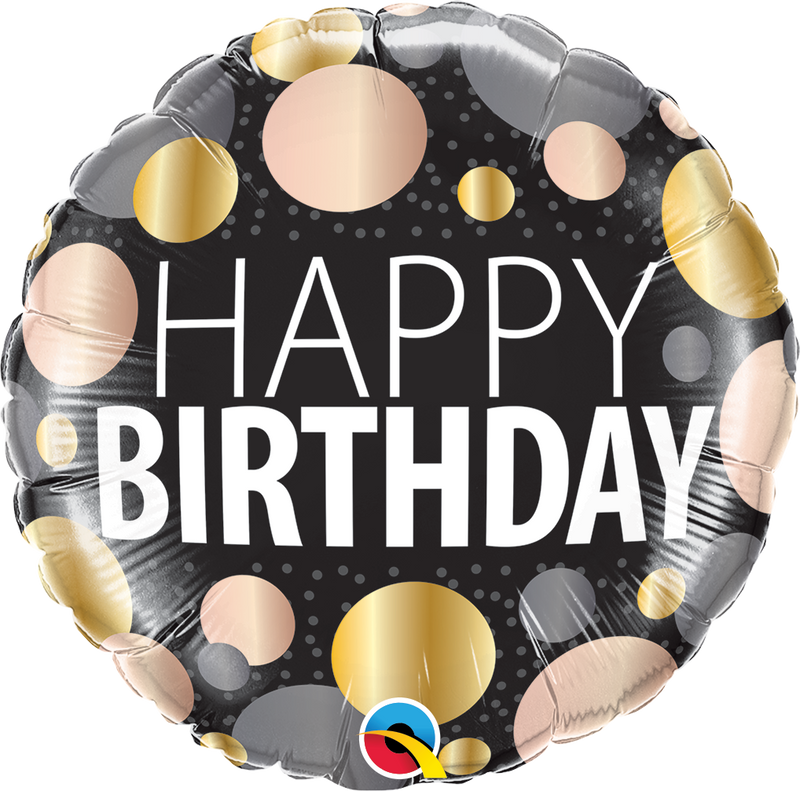 Foil Balloon 18" Happy Birthday - Metallic Dots