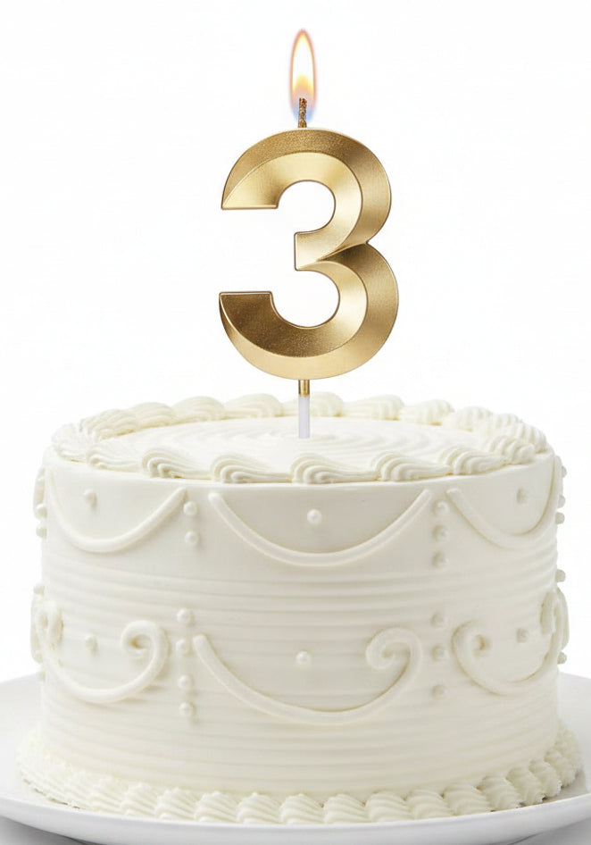 Candle Number 3 Metallic Gold