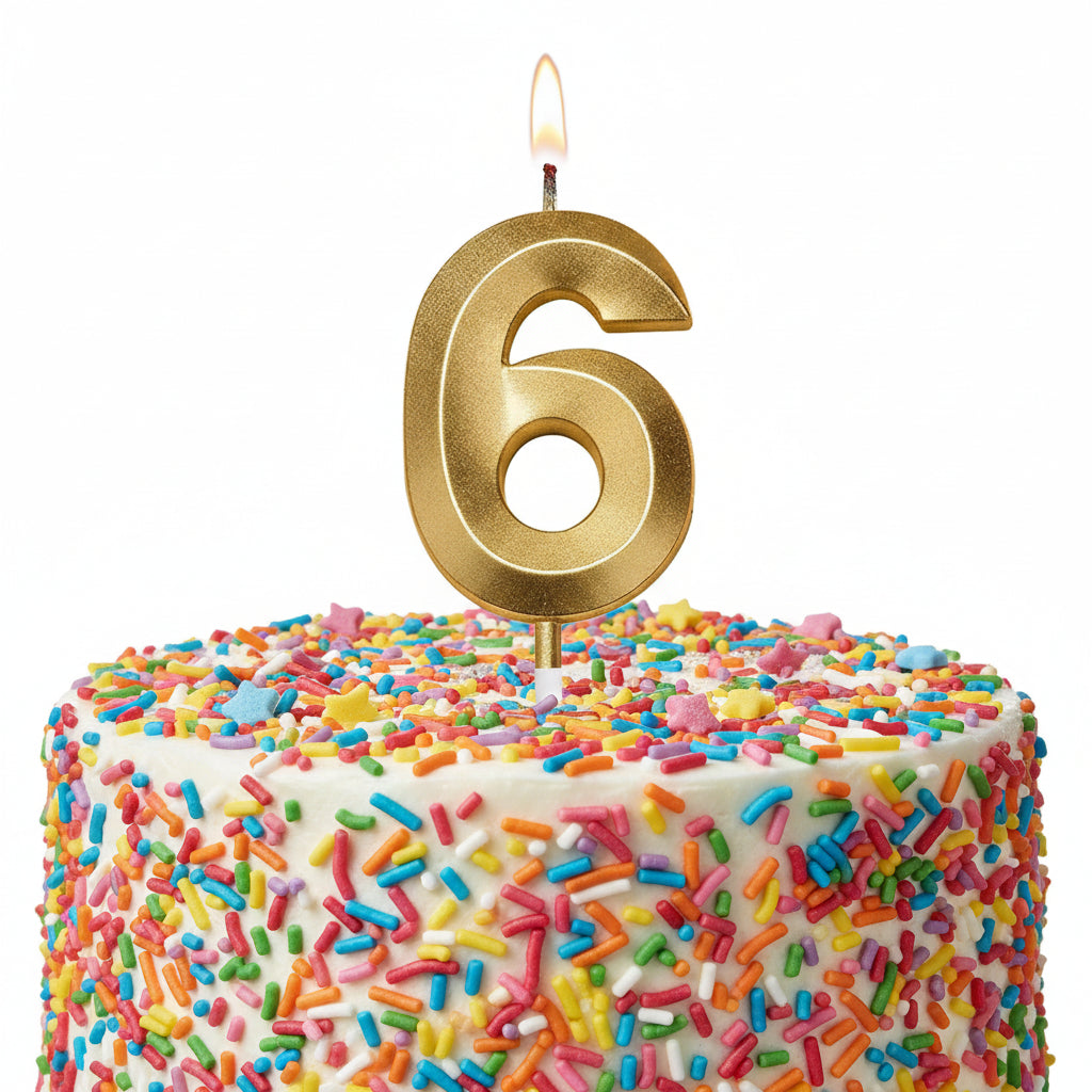 Candle Number 6 Metallic Gold