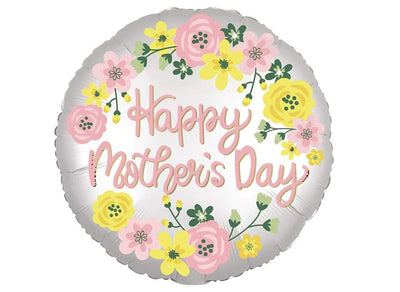 Balloon Foil 18" Happy Mothers Day Silver Floral