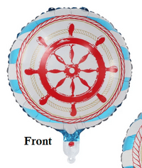 Nautical Party foil balloon, 45cm, with sailboat and anchor print for yachting parties