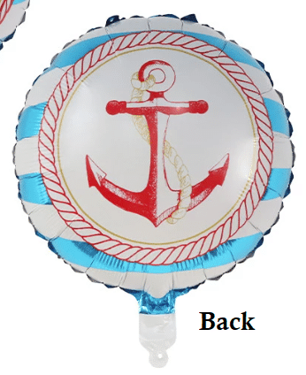 Navy nautical sailing foil balloon, 45cm, shown from the reverse side, for harbour parties