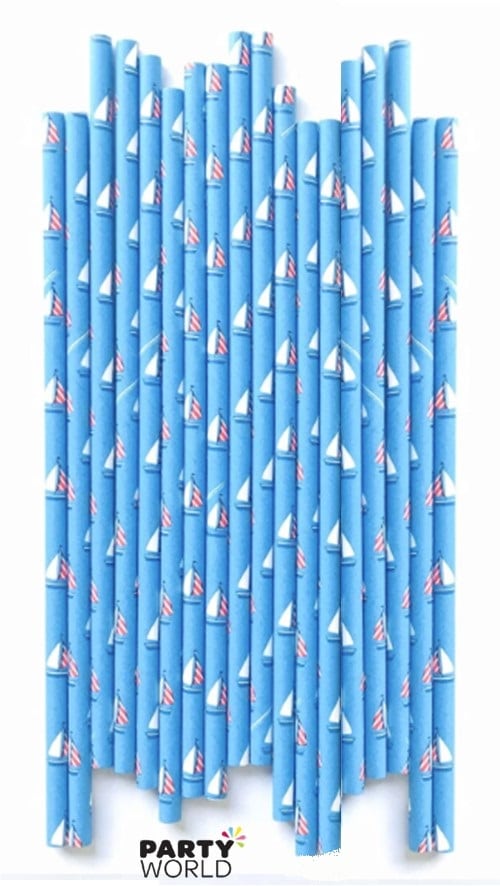 Nautical Sailboat Blue Paper Straws (12)