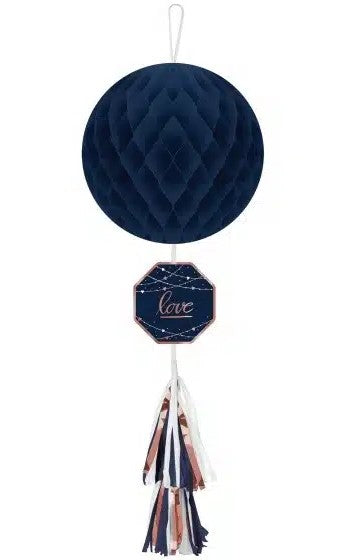 Rose Gold & Navy Love Hanging Honeycomb Decoration (75cm)