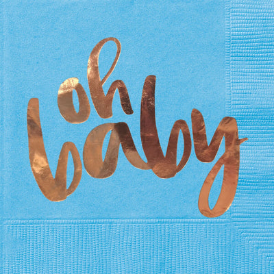 Oh Baby Napkins - Blue and Gold 16pk
