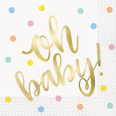 Oh Baby Napkins Gold + White 16pk