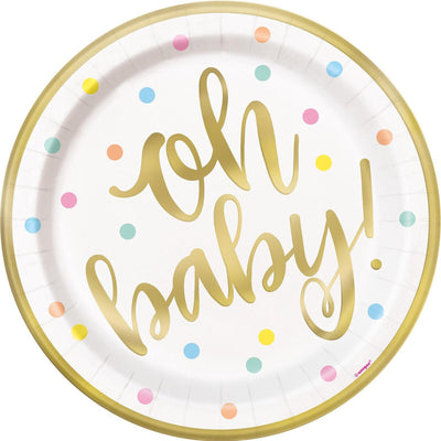 Oh Baby Plates - Gold &amp; White