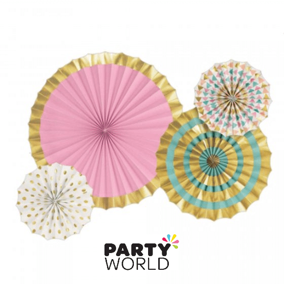 Pastel & Foil Gold Paper Fans (4pk)