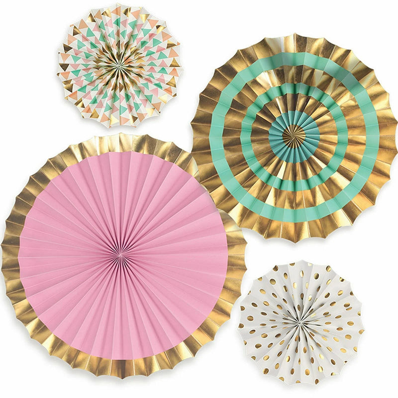 Pastel & Foil Gold Paper Fans (4pk)