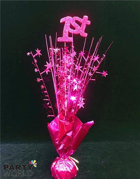 1st Birthday Pink Star Foil Spray Centerpiece / Balloon Weight (Store pickup only, Not for delivery!)