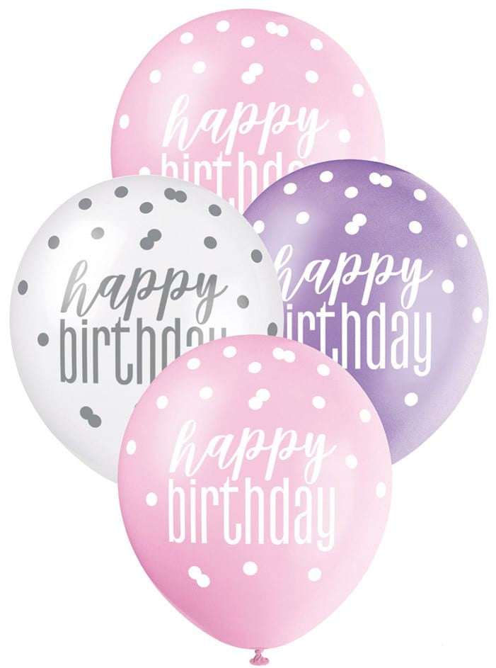 70th Pink, Purple &amp; White Latex Balloons (6)