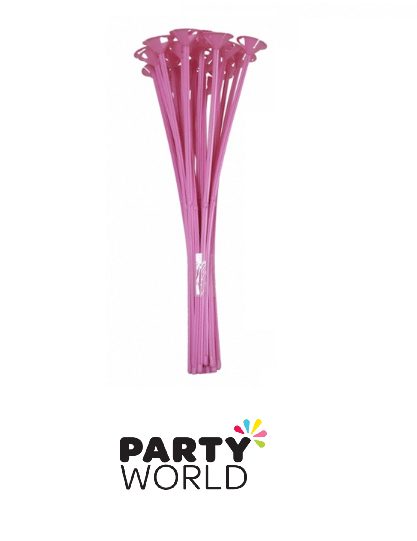 White with Pink Stripes Balloon Sticks with Clear Cups 28cm (6)