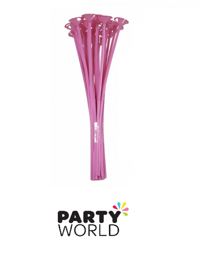 Bright Pink Balloon Sticks with Cups 28cm (6)