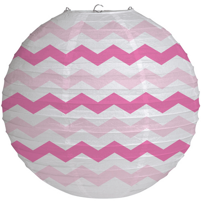 Pink and White Chevron Paper Lantern    30.5cm