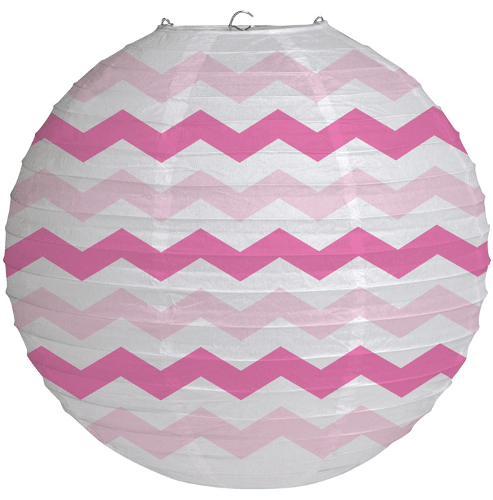 Pink and White Chevron Paper Lantern    30.5cm