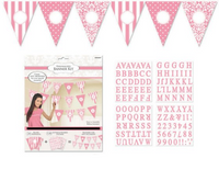 Pink personalised pennant banner with 24 blank pennants on 4.5m of ribbon