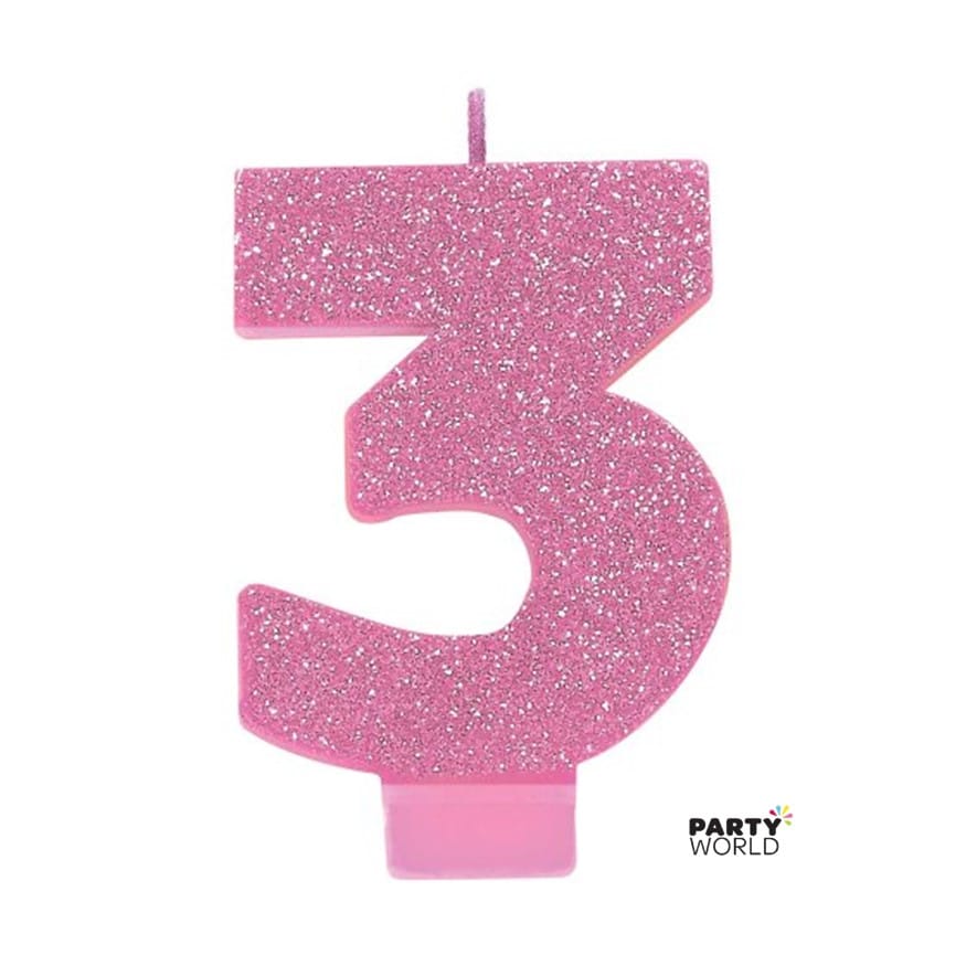 Pink Glitter Number Candle - 8
