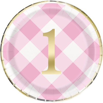 Pink And Gold 1st Birthday Paper Plates 9in 8pk