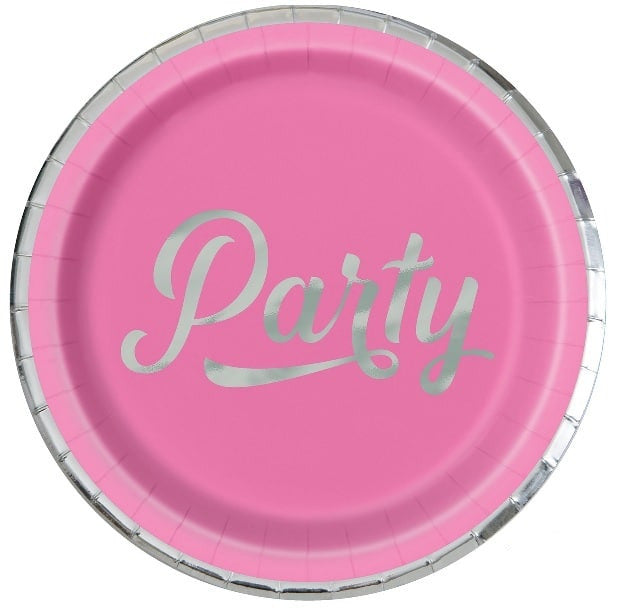 Pink & Silver Party Paper Plates 9in (8pk)