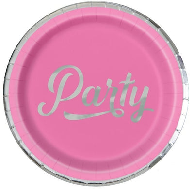 Pink & Silver Party Paper Plates 9in (8pk)