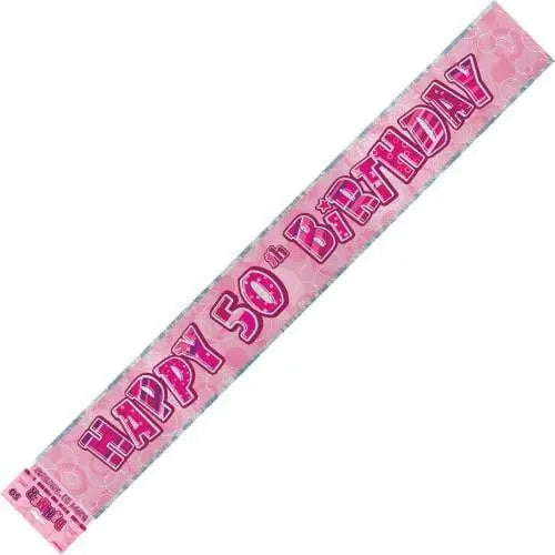 Happy 50th Birthday Banner - Pink and Silver