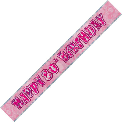 Happy 80th Birthday Banner - Pink and Silver