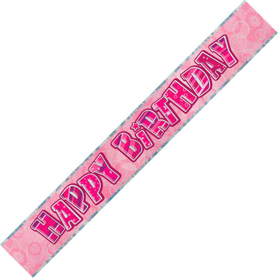 Happy Birthday Banner - Pink and Silver