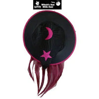 Child Witch Hat With Hair - Pink