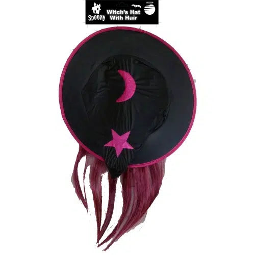 Child Witch Hat With Hair - Pink