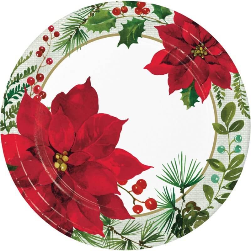 Christmas Posh Poinsettia 9in/22cm Paper Plates (8)