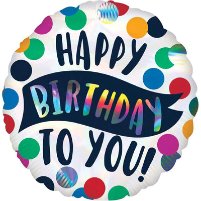 Foil Balloon 18" Happy Birthday To You Polka Dots