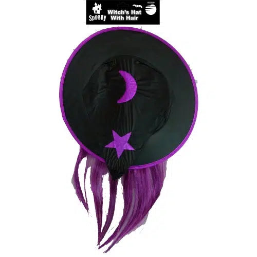 Child Witch Hat With Hair - Purple