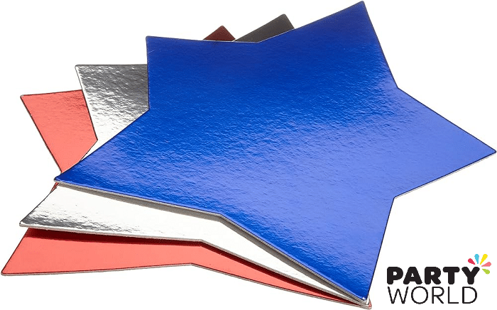 Red, Silver & Blue Star Shaped Cake Boards/ Platters 33 x 33 cm (3pk)