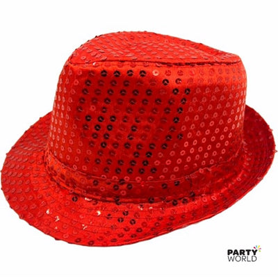 Red Sequins Fedora Hat - Store pickup only, not for delivery