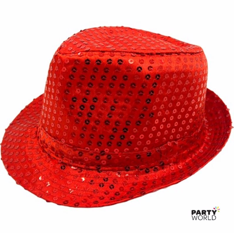 Red Sequins Fedora Hat - Store pickup only, not for delivery