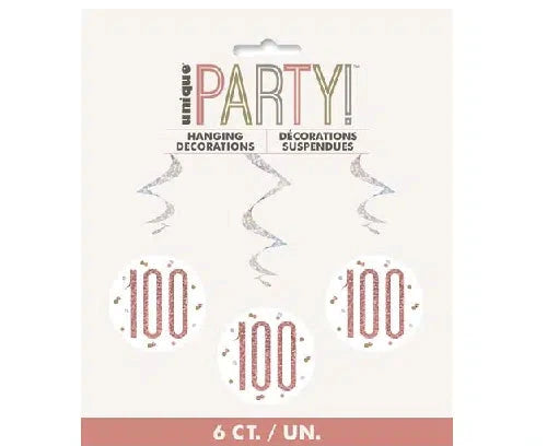 Rose Gold 100th Swirls Hanging Decoration