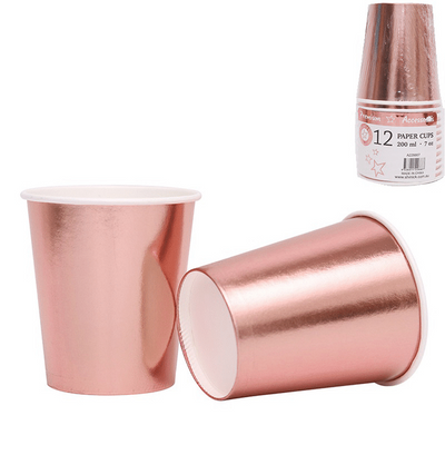Rose Gold Foil 250ml Paper Cups 8pk