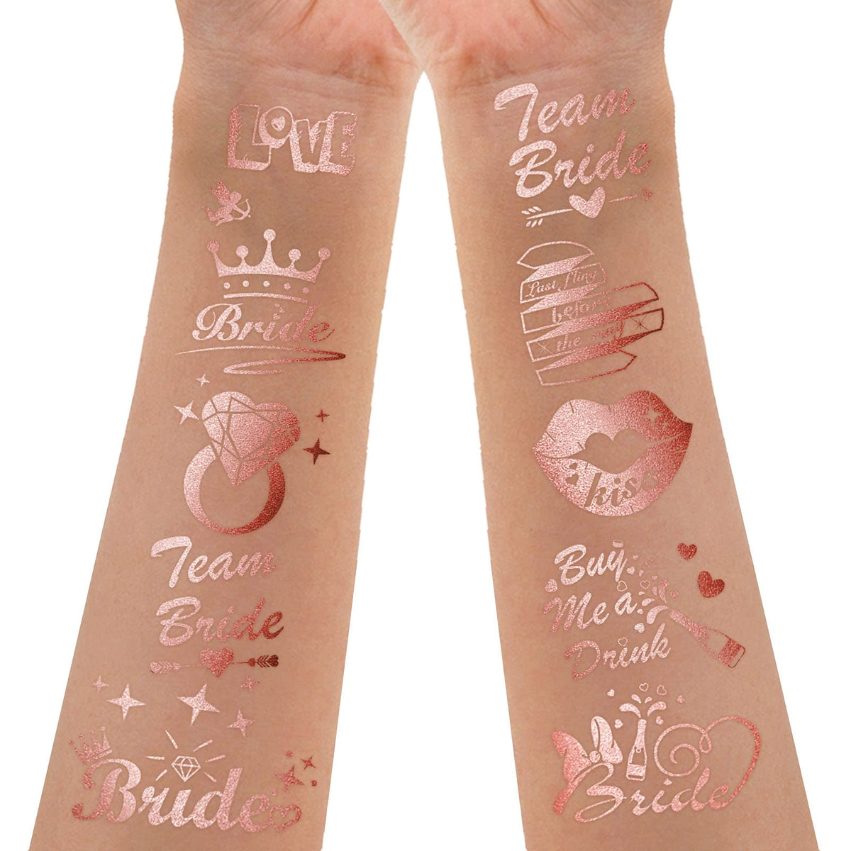 Team Bride Tattoos 24 pack - Rose Gold